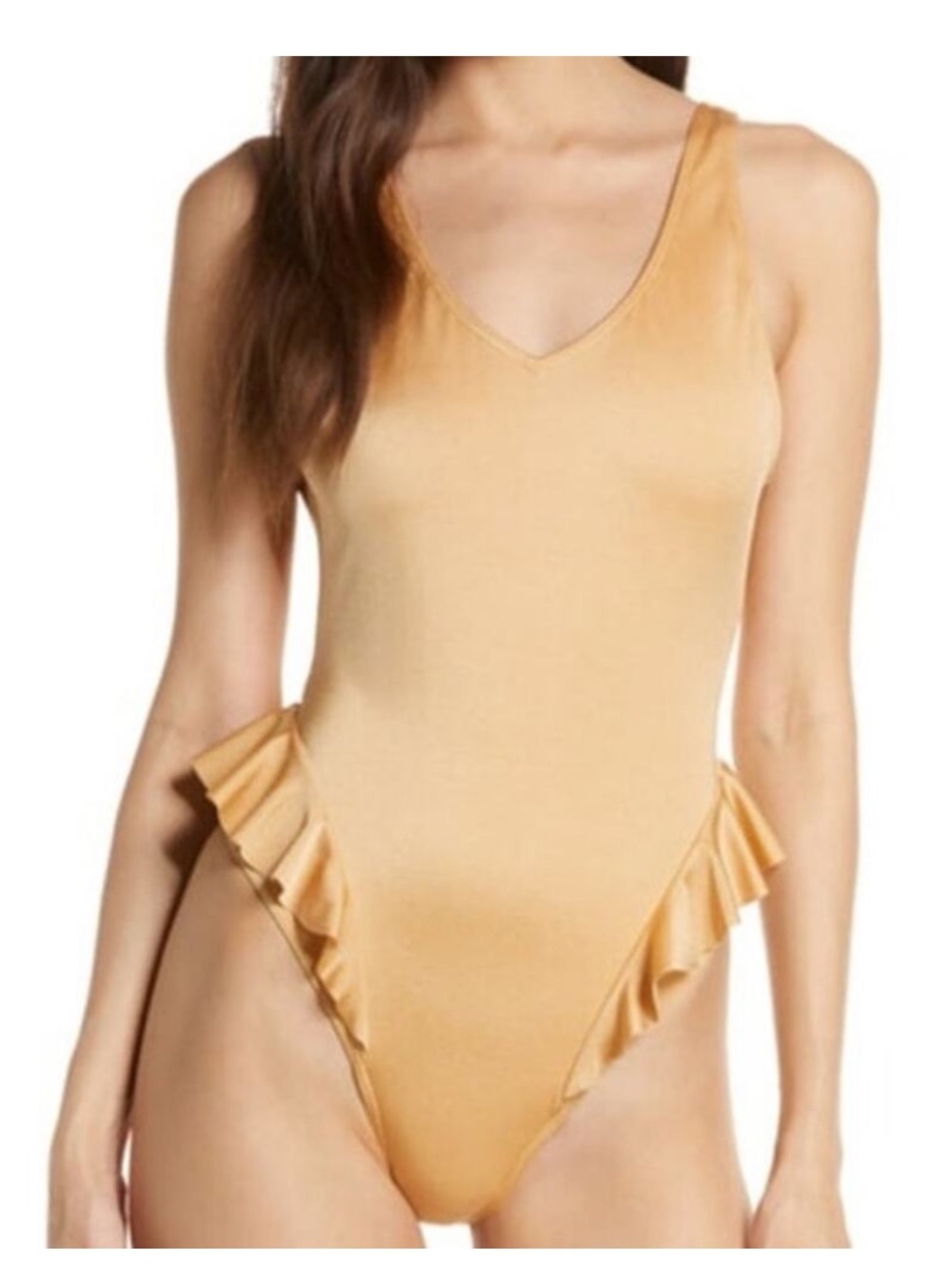 Something Navy | V-neck Gold Ruffle Backless One-Piece Swimsuit